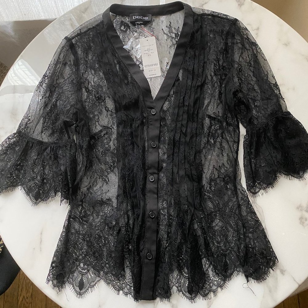 NWT BEBE Black Lace Top